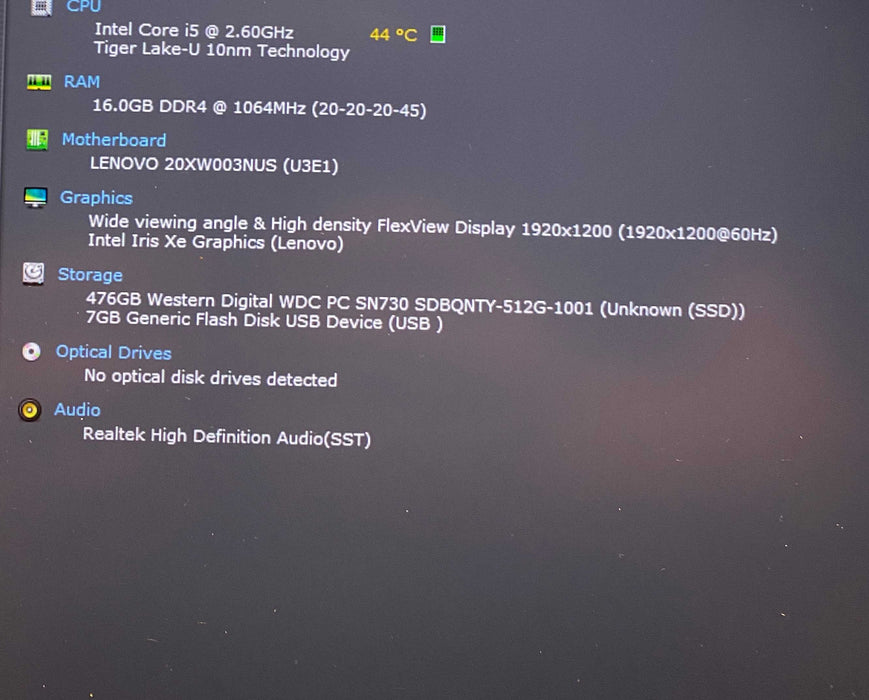 Lenovo ThinkPad X1 Carbon Gen 9 Core i5-1145G7@2.60GHz 16GB RAM 512GB SSD  Lap200