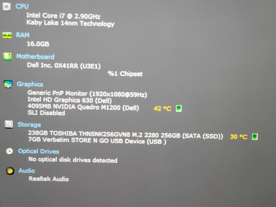 Dell Precision 5520 i7-7820HQ 16GB DDR4 Quadro M1200 256GB M.2  SSD READ β Lap200