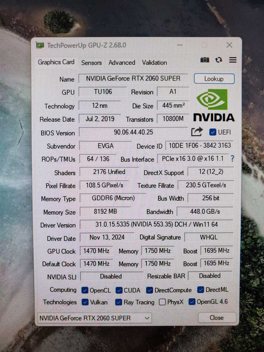 EVGA GeForce RTX 2060 Super 8GB Graphics Card