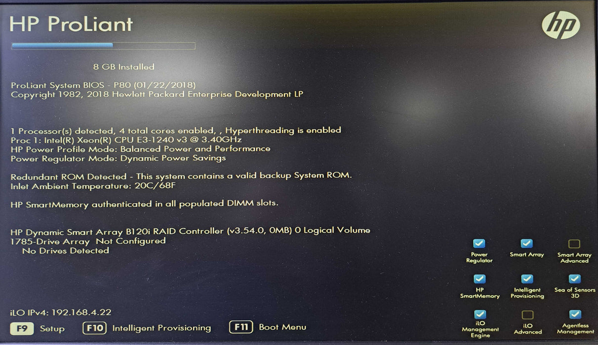 HP ProLiant DL320e Gen8 v2 | Xeon E3-1240 v3, 8GB RAM, B120i RAID, 4x 2.5" )