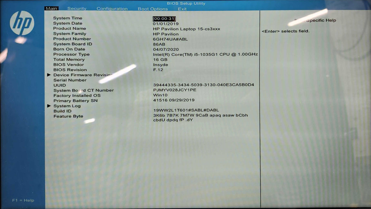 HP Pavilion 15-cs3003ca 15.6", i5-1035G1 1.0GHz, 16GB DDR4, 256GB NVMe  Lap200