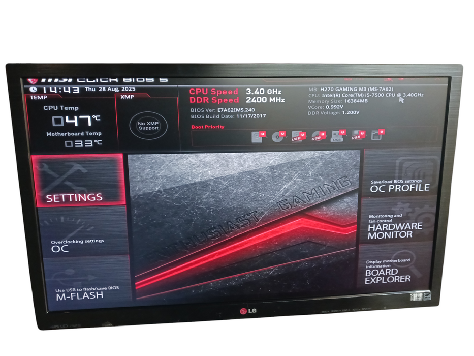 Corsair PC MSI H270 Gaming M3 Intel i5-7500 @3.40Ghz 16GB DDR4 Tower