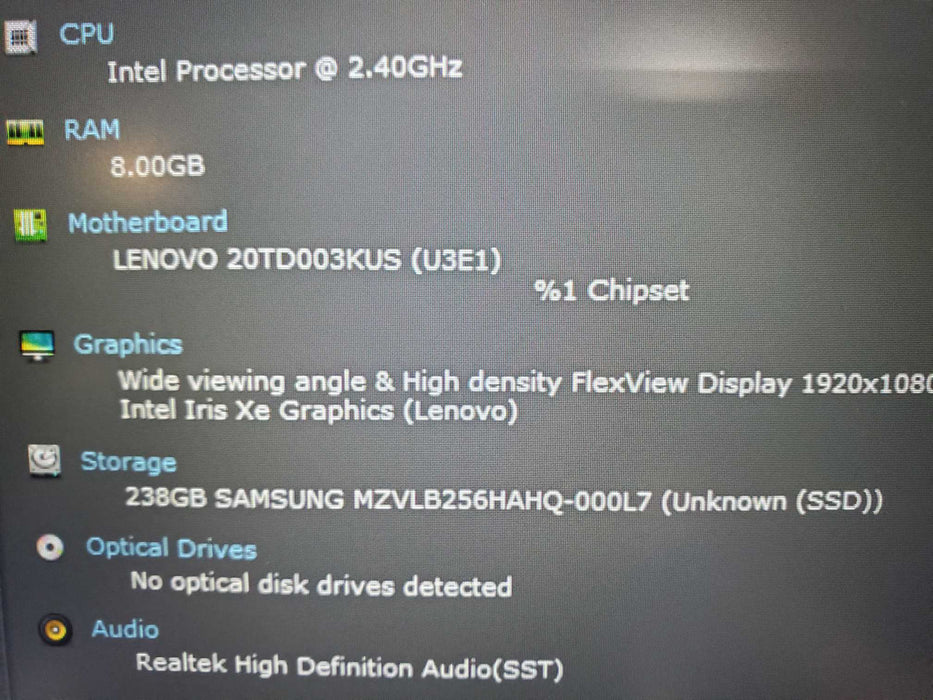 Lenovo ThinkPad E15 Gen 2 INTEL I5-1135G7 CPU | 8GB DDR4 | 256GB NVME Q Lap200