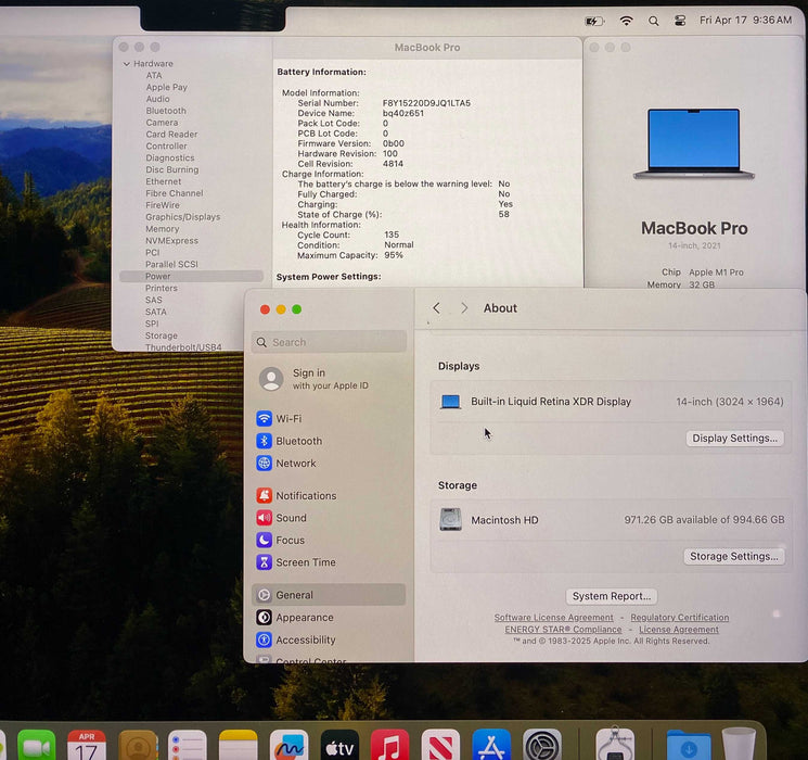 Apple MacBook  Pro 14' 2021 M1 Pro 32GB RAM 1TB SSD No Power Adapter