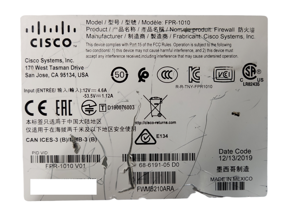 Cisco Firepower 1000 Series FPR-1010 Network Security/Firewall, READ