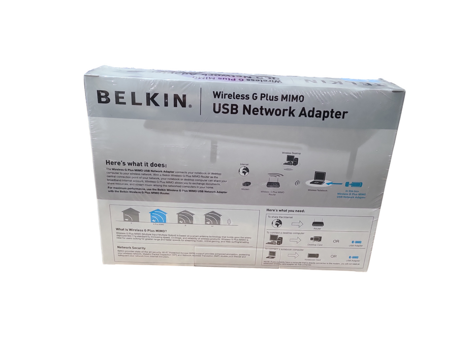 Belkin Wireless G Plus MIMO USB Network Adapter SEALED