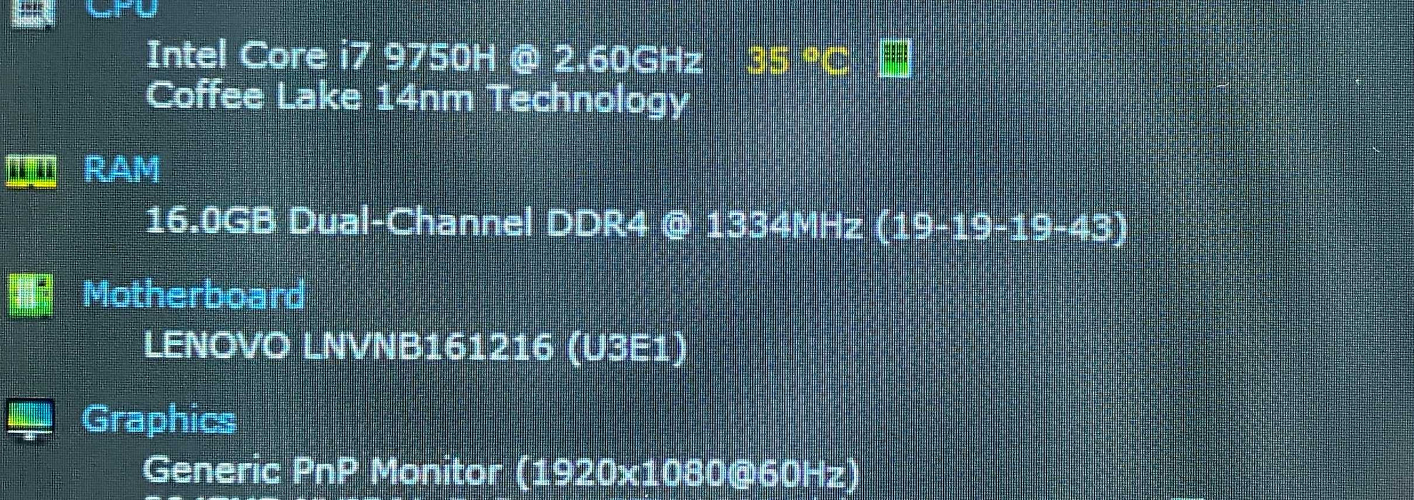 Lenovo Legion Y540 i7-9750H GTX 1660Ti 6GB GPU 16GB RAM 256SSD 1TB HDD  Lap200