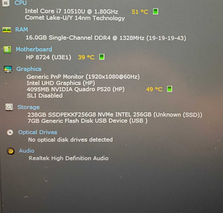 HP ZBook Firefly 15G7 i7-10510U NVIDIA P520 4GB GPU 16GB RAM 256GB SSD READ  Lap200