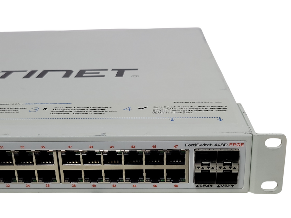 Fortinet Fortiswitch FS-448D-FPOE 48Port Gigabit Managed PoE Switch 2x PSU_