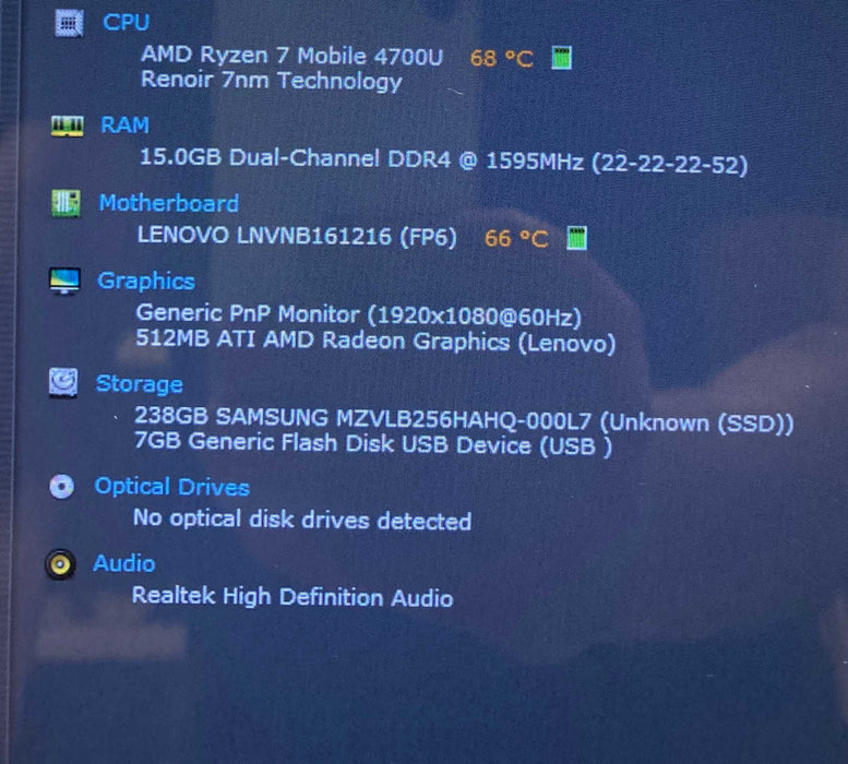 Lenovo IdeaPad Flex 5 AMD Ryzen 7 4700U@2GHz 16GB RAM 256GB SSD READ  Lap200