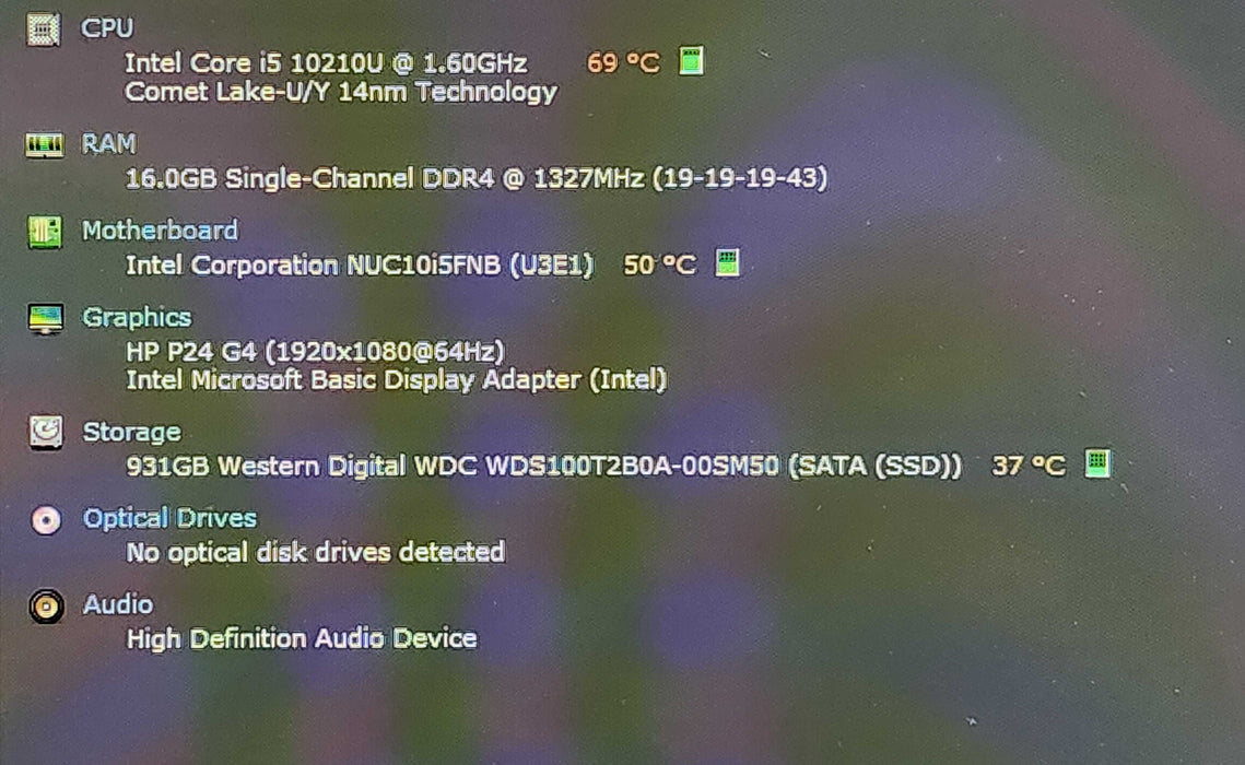 Intel NUC NUC10FNH, i5-10210U 1.60GHz, 16GB DDR4, 1TB SSD