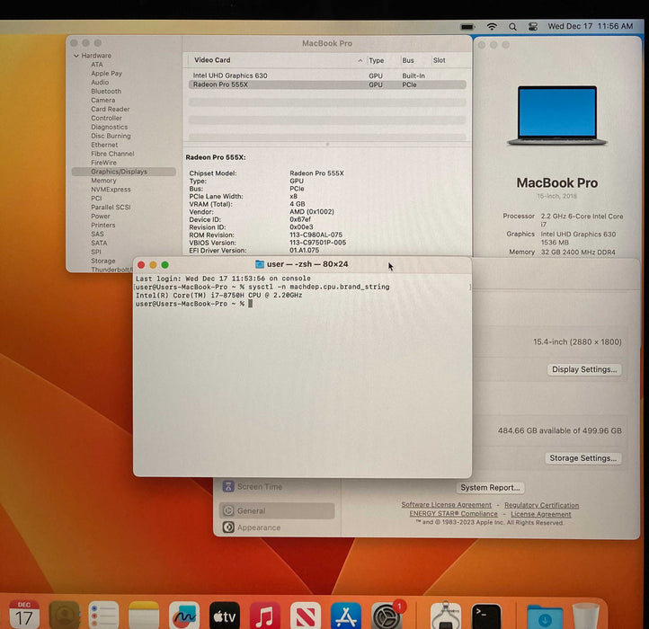 Apple MacBook Pro 15 2018 i7-8750H 32GB RAM 512SSD Radeon Pro 555X GPU READ