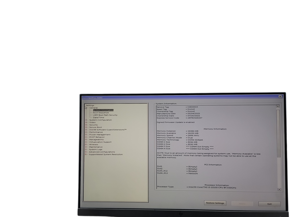 Dell OptiPlex 5080 SFF i3 - 10100 @ 3.60GHz 16GB DDR4 Ram θ