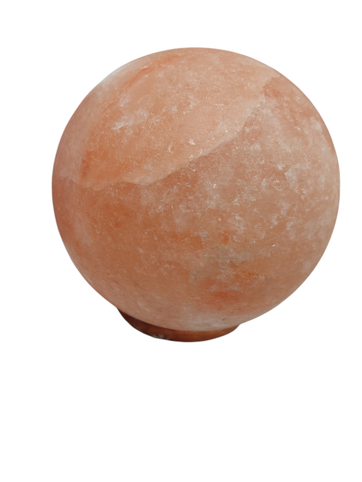 Sphere Salt Rock Stone Light - Wooden Base , Cable Cut  =