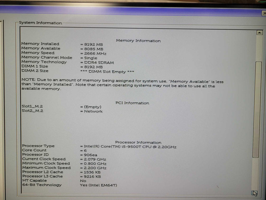 Dell OptiPlex 3070 i5-9500T @2.2GHz 8GB DDR4 256GB NVMe