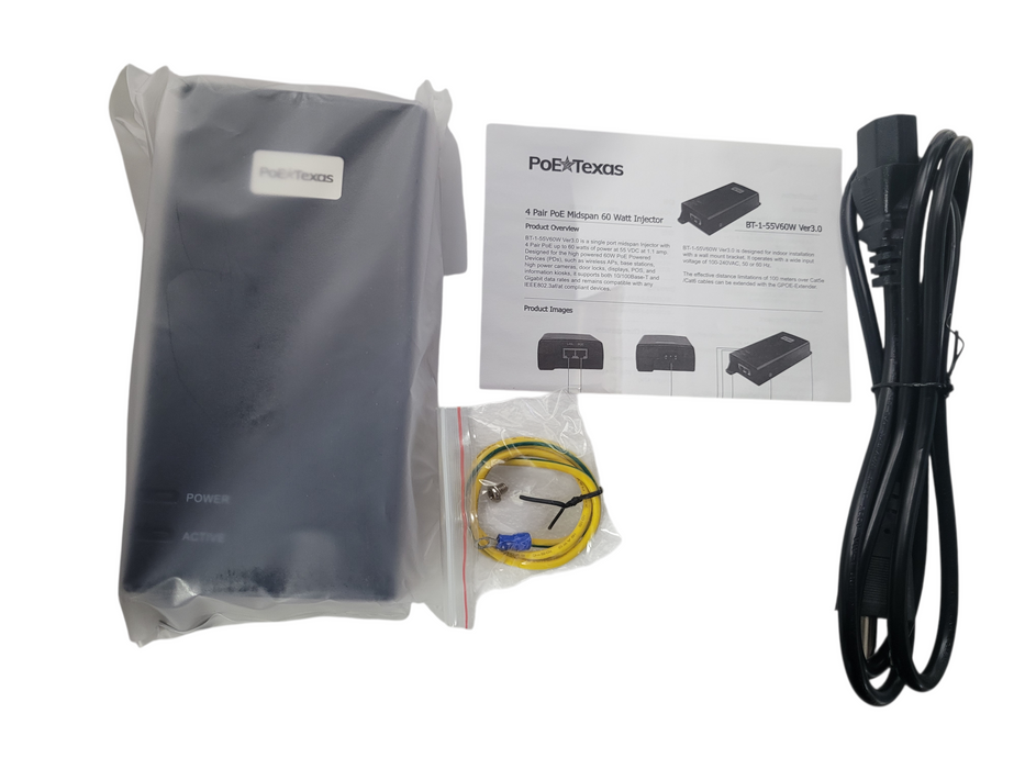 Lot 19x PoE Texas BT-1-55V60W 60W Gigabit PoE Injector w/ Surge Protection Q