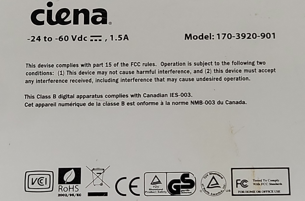 Ciena CN 3920 170-3920-901 service delivery switch, READ _