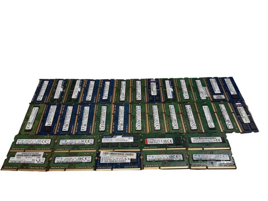 Lot of 108x, Assorted 4GB DDR3 SODIMM RAM