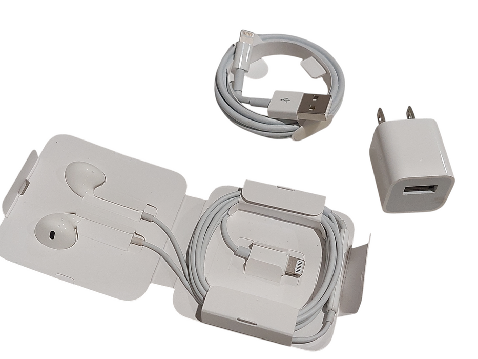 Apple Lightning Port Cable to USB , Power Block A1385 & Wired Earbuds  =