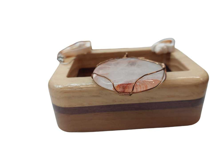 Decrotive Jewelery Box with Sea Shell Earring and Salt Rock Polished Pendant =