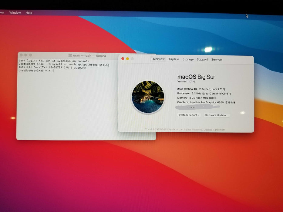 Apple iMac Retina 4K 2015 21.5" intel i5-5675R CPU 3.10GHz 8GB RAM 1TB  Q