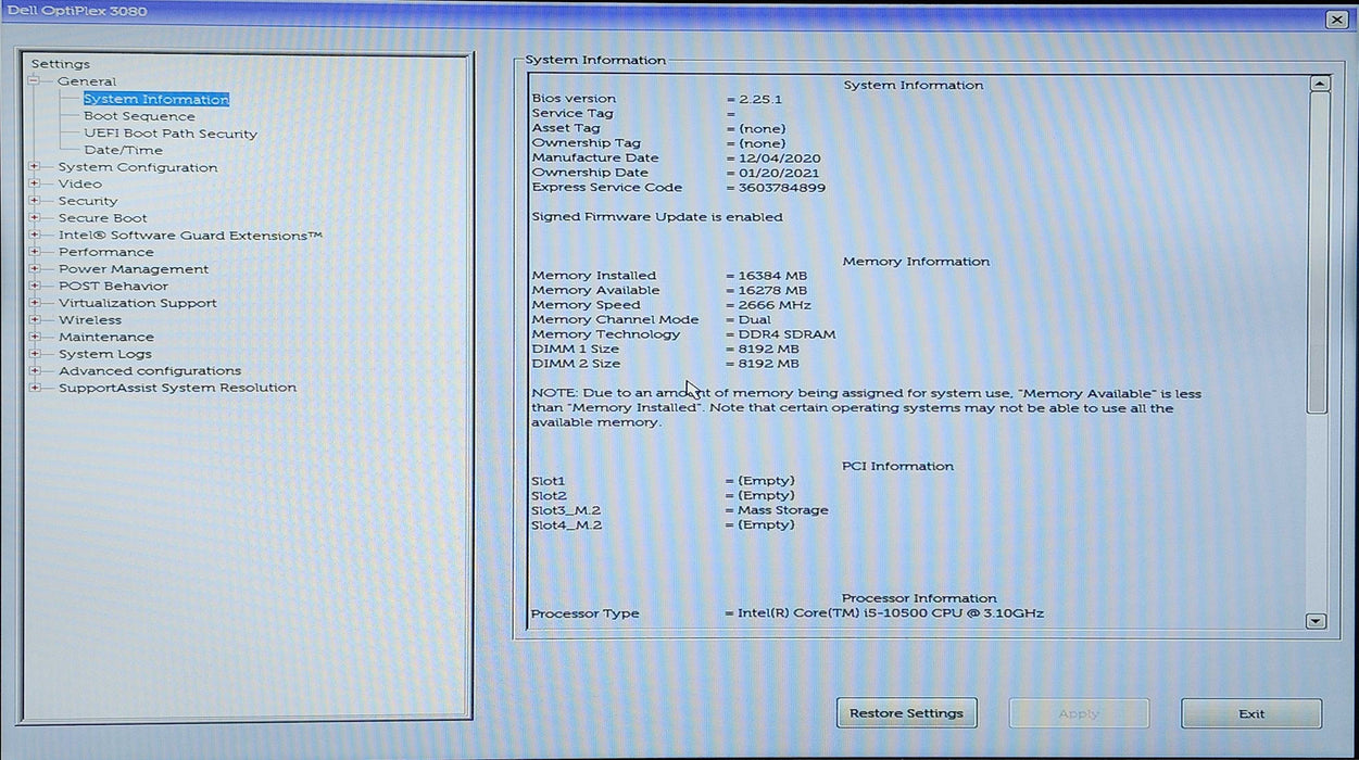 Dell OptiPlex 3080 SFF, i5-10500 3.10GHz, 16GB DDR4, 256GB NVMe Q