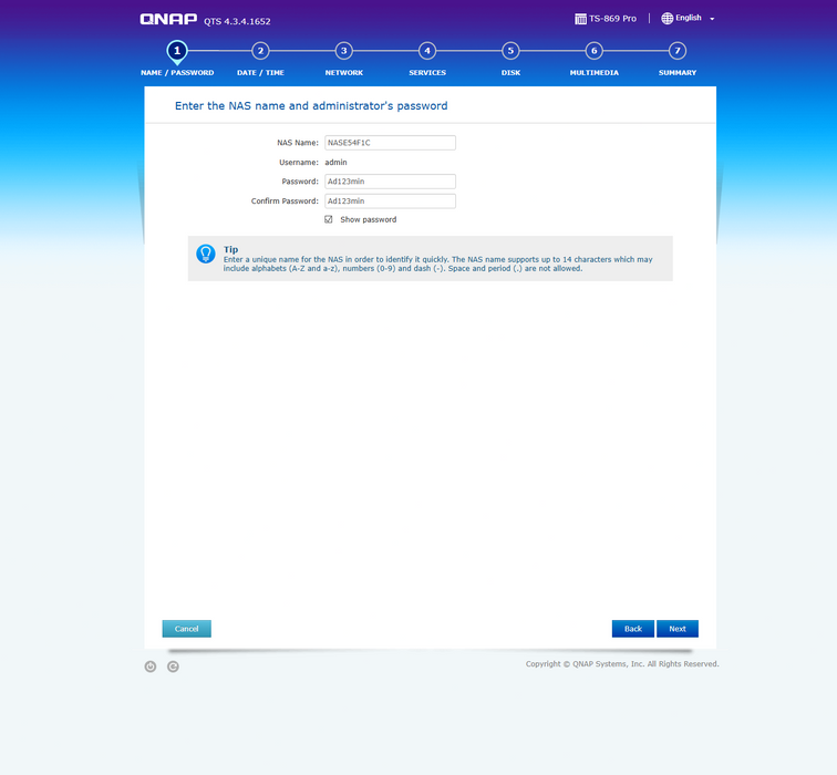 Qnap TS-869 PRO 8 Bay NAS w/ 4x1TB & 4x 3TB HDDs