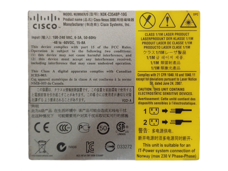 Cisco N3K-C3548P-10GX Nexus 3548-X 48-Port SFP+ w/ 2x 400W PWR