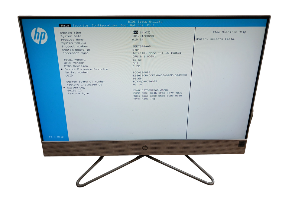 HP 24-DF0129 Intel i5-1035G1 12GB RAM 24" AIO