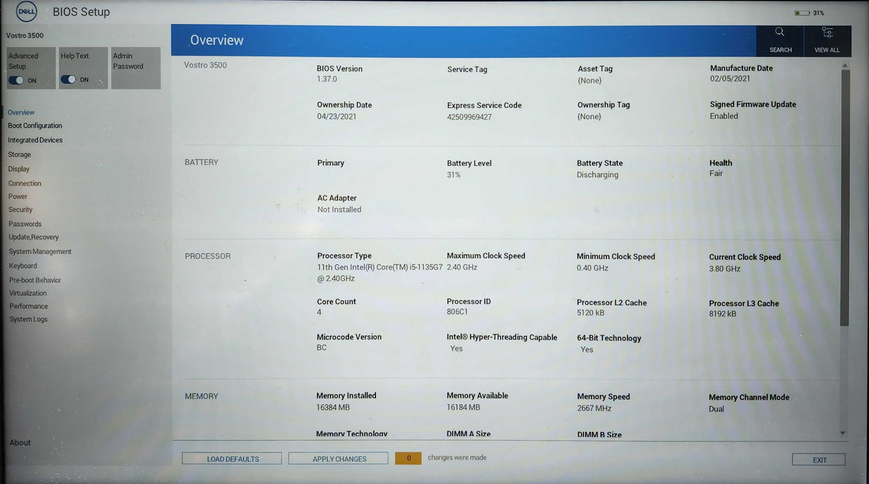 Dell Vostro 3500, i5-1135G7 2.4GHz, 16GB DDR4, 256GB NVMe, 65W AC  Lap200