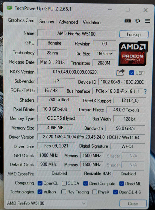 AMD FirePro W5100 4GB GDDR5 Graphics Card | 4x DisplayPort