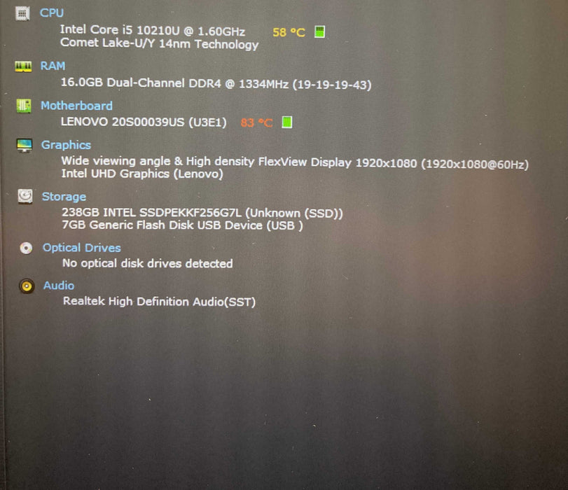 Lenovo ThinkPad T14 Gen 1 Core i5-10210U@1.60GHz 16GB RAM 256GB SSD  Lap200