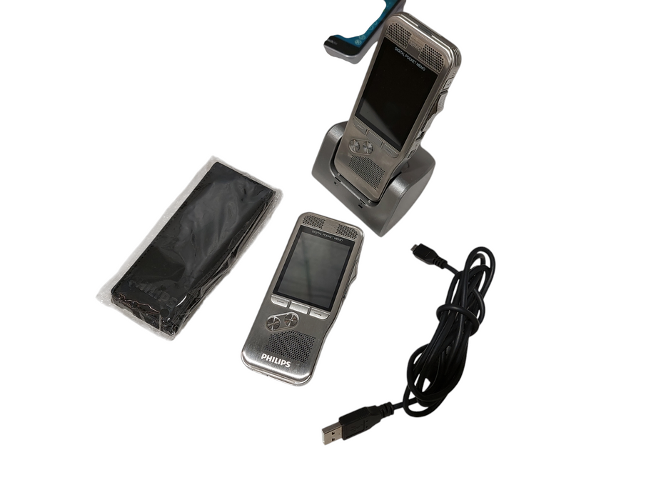 2-Phillips Digital Pocket Memo 3DMIC Digital Speech Recorders With Dock  =