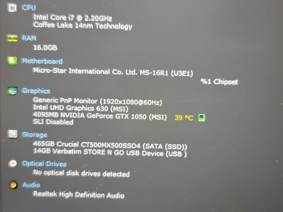 MSI GF63 i7-8750H 16GB DDR4 GTX 1050 500GB SSD READ β Lap200