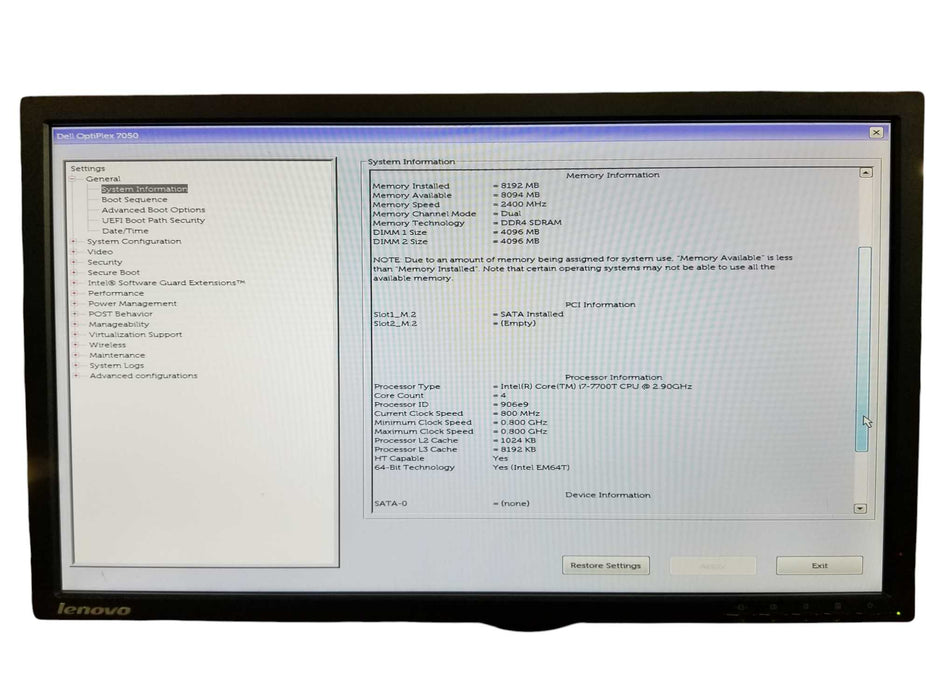 Dell OptiPlex 7050 USFF Core i7-7700T @2.40GHz, 8GB DDR4, 120GB NVMe