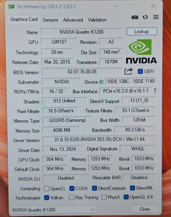 NVIDIA Quadro K1200 4GB GDDR5 Graphics Card | 4x Mini DP Full Height