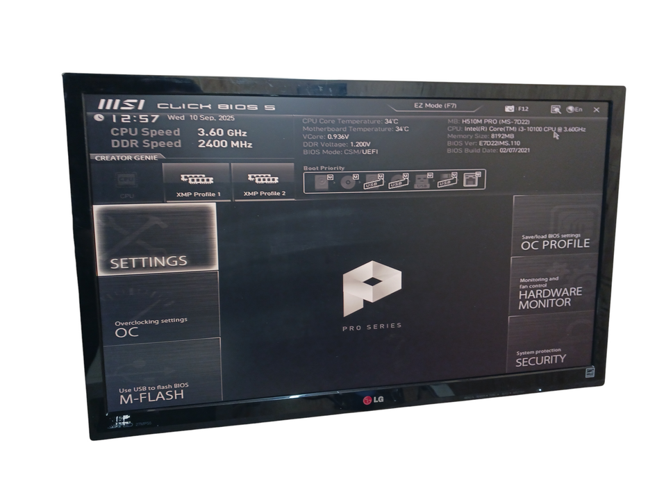 Custom PC MSI H510M Pro Intel i3-10100 @3.6Ghz 8GB DDR4 Tower