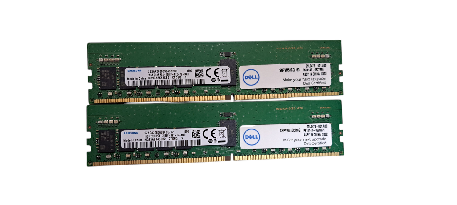 Set of 2X Samsung 16GB PC4‑21300 DDR4‑2666MHz ECC Registered 288‑Pin RDIMM Server RAM
