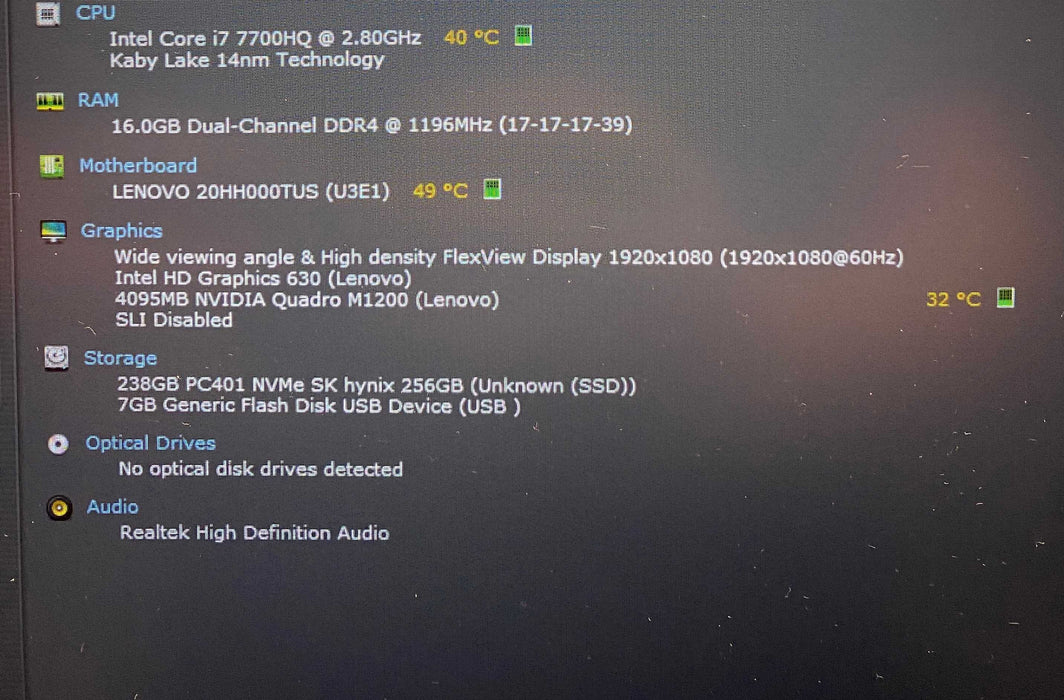 Lenovo ThinkPad P51 i7-7700HQ QUADRO M1200 4GB GPU 16GB RAM 256GB SSD  Lap200
