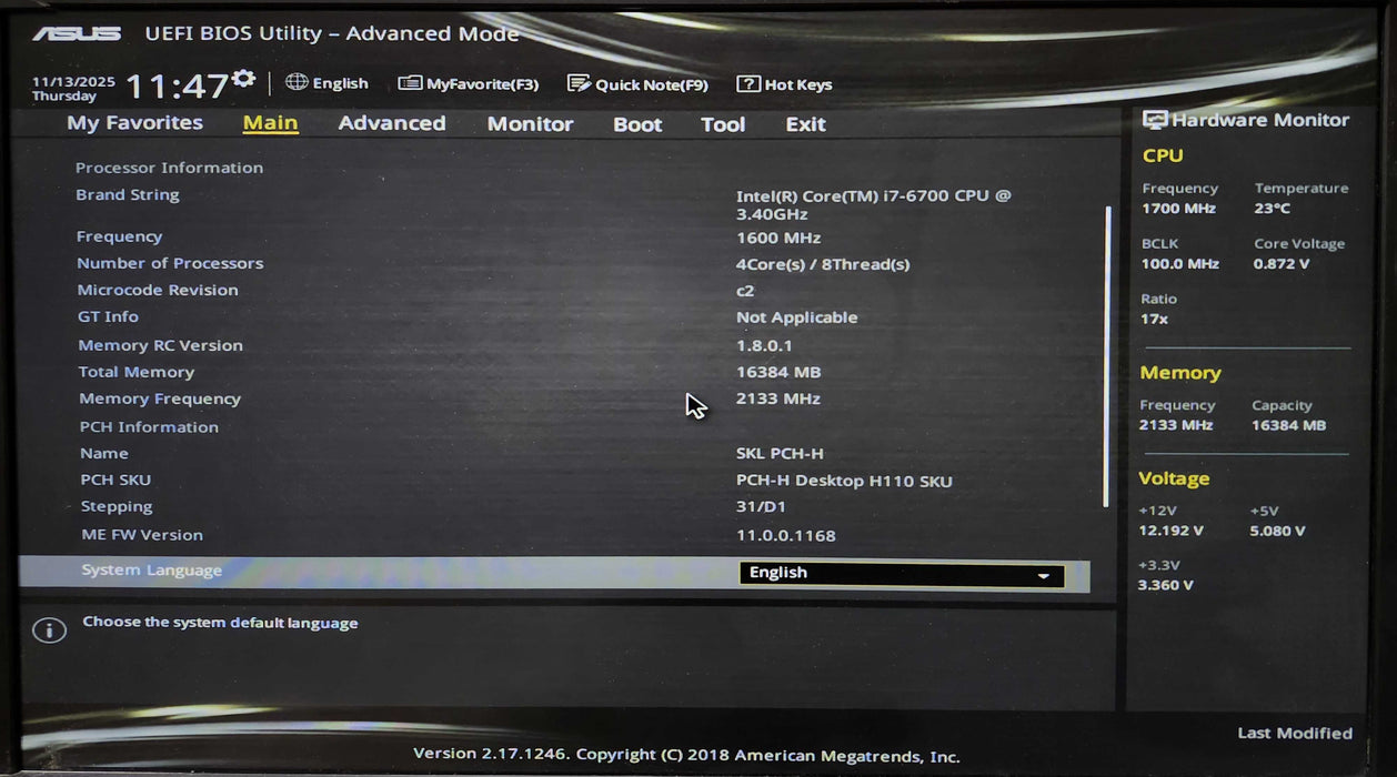 Asus Desktop G11CD, i7-6700 3.40GHz, 16GB DDR4, GTX 970 4GB, No HDD