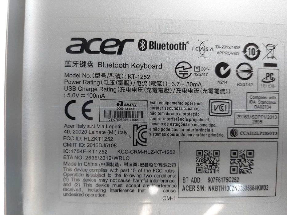 ACER Bluetooth Keyboard Model: KT-1252 =