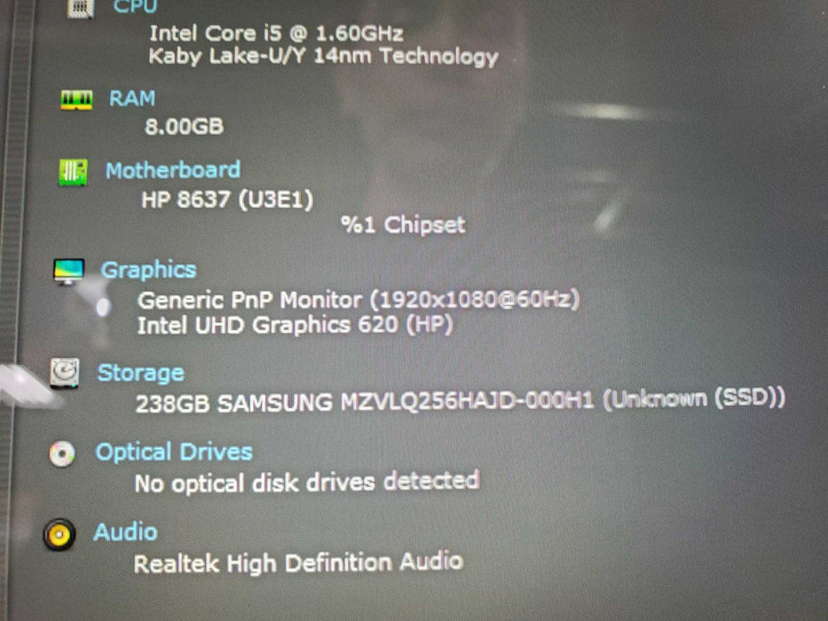 HP ELITEBOOK X360 1030 G4 CORE I5-8265U 1.60GHZ 8GB RAM 256GB NVME