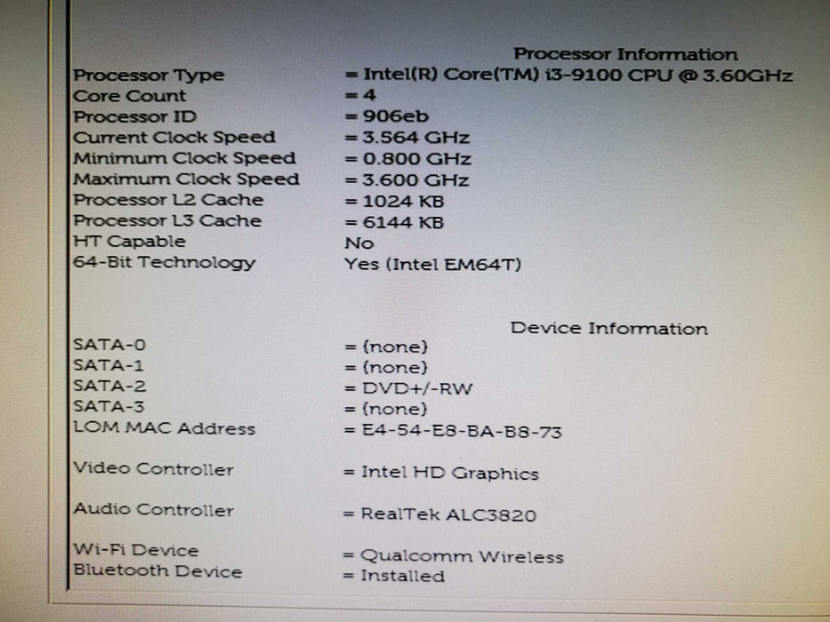 Dell Vostro 3470 SFF Core i3-9100, 8GB RAM no HDD