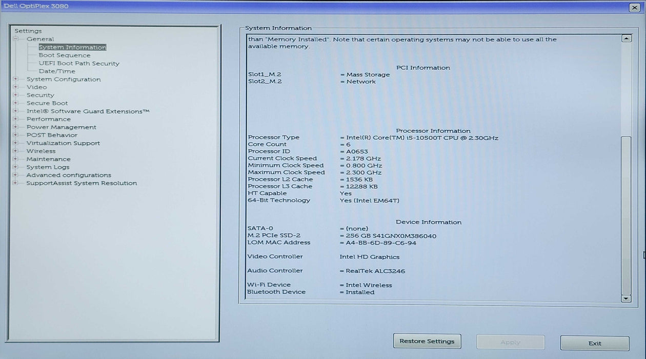 Dell OptiPlex 3080 Micro, i5-10500T 2.30GHz, 16GB DDR4, 256GB NVMe, 90W PSU