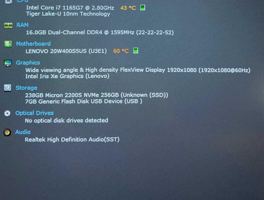 Lenovo ThinkPad T15 Gen 2 Core i7-1165G7@2.8GHz 16GB RAM 256GB SSD   Lap200