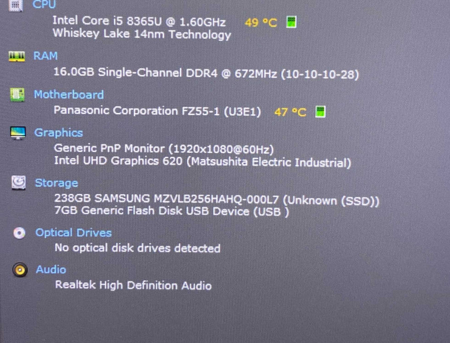 Panasonic ToughBook FZ-55 TOUCH i5-8365U 16GB RAM 256GB SSD 1810Hrs. READ!