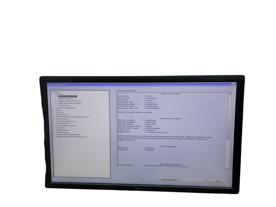 Dell OptiPlex 3070 Micro i7 - 9700T @ 2.00GHz 16GB DDR4 Ram No HDD Qθ