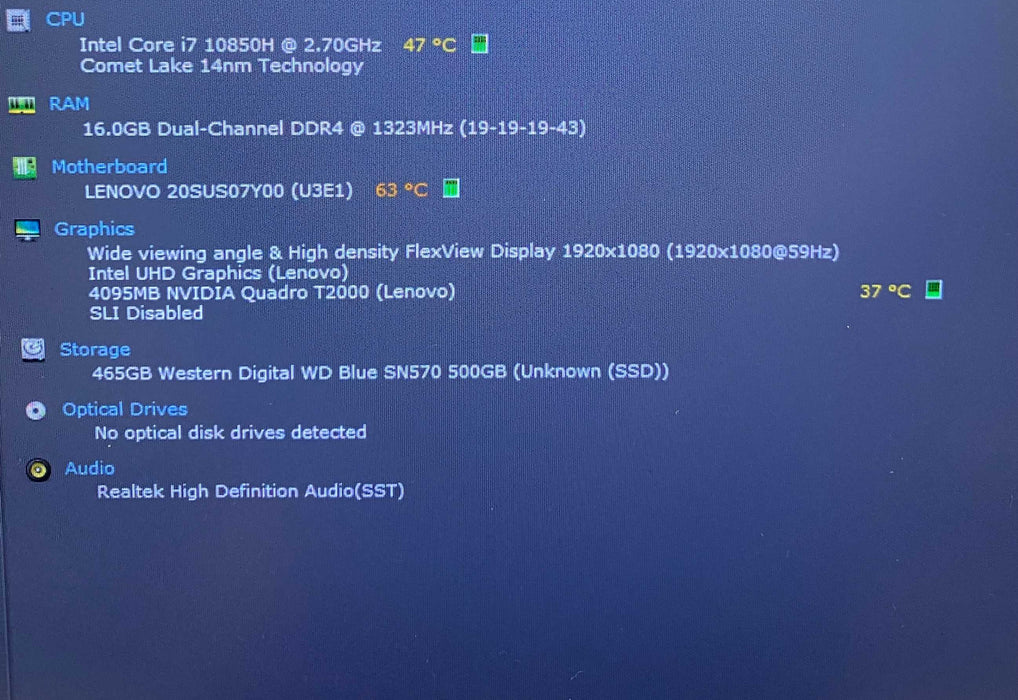 Lenovo ThinkPad P15 Gen 1 i7-10850H QUADRO T2000 4GB 16GB RAM 500SSD READ!  Lap200