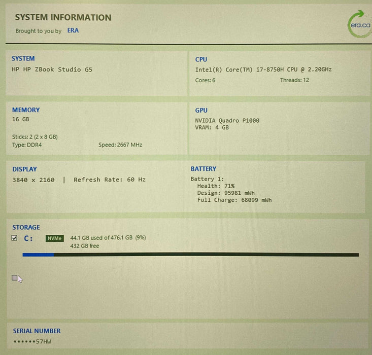 HP ZBook Studio G5 4K i7-8750H QUADRO P1000 4GB GPU 16GB RAM 512GB SSD READ  Lap200