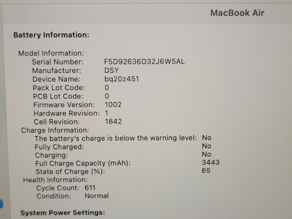 Apple Macbook Air 2019 13" 2-Core i5-8210Y @ 1.6GHz 8GB DDR3 120GB SSD (
